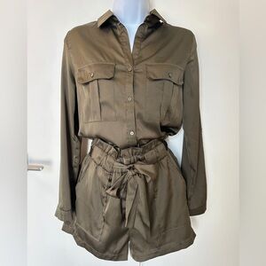 JLUXLABEL Olive Button Down Shirt and Shorts Set
